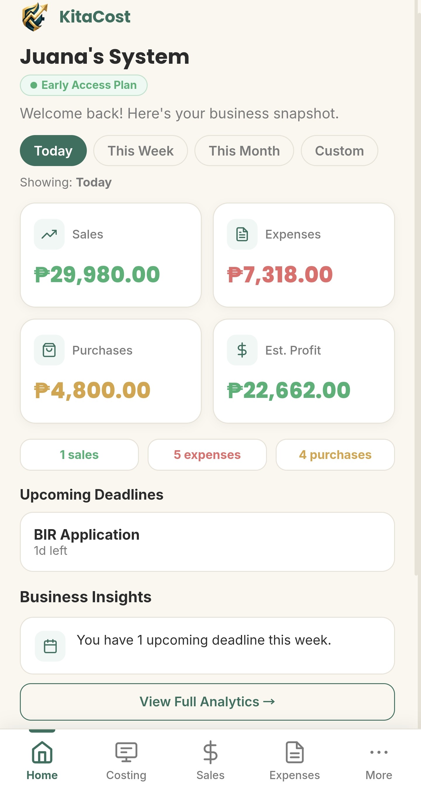 KitaCost Web App